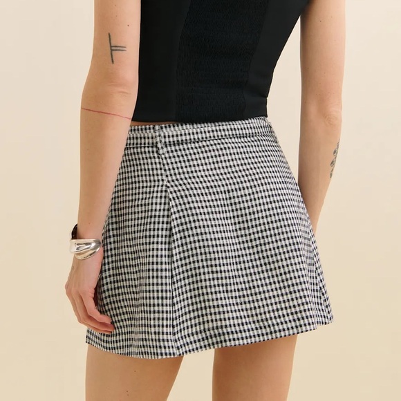 Reformation Rory Linen Belt Buckle A Line Mini Skirt Remy Check Gingham Plaid - Picture 4 of 10